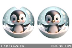 Cute Penguin Car Coaster. Cute Penguin Coaster Sublimation Product Image 1