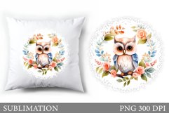 Cute Owl Pillow Sublimation. Owl Flowers Sublimation Product Image 1