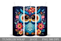 Cute Owl Tumbler Sublimation. Flowers Tumbler Design Product Image 1