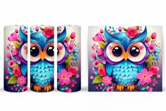 Cute Owl Tumbler Sublimation. Owl Flowers Tumbler Design Product Image 2