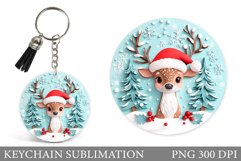 Cute Deer Keychain Design. Christmas Keychain Sublimation Product Image 1