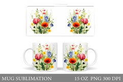 Wildflowers Mug Sublimation. Flowers Mug Wrap Design Product Image 1
