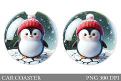 Cute Penguin Car Coaster. Christmas Car Coaster Sublimation Product Image 1