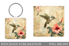 Hummingbird Keychain Design. Bird Summer Square Keychain Product Image 1