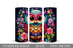 Cute Owl Tumbler Sublimation. Flowers Tumbler Design Product Image 1