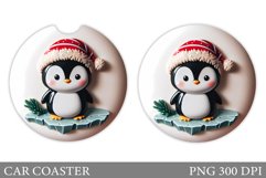 Cute Penguin Car Coaster. Christmas Car Coaster Sublimation Product Image 1