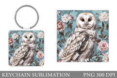 Owl Keychain Design. Owl Flowers Square Keychain Product Image 1