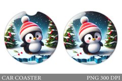 Cute Penguin Car Coaster. Christmas Car Coaster Sublimation Product Image 1