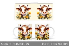 Cow Mug Wrap Sublimation. Flowers Mug Wrap Design Product Image 1