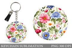 Flowers Round Keychain. Wildflowers Keychain Sublimation Product Image 1