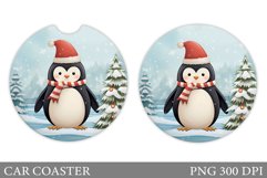 Cute Penguin Car Coaster. Christmas Car Coaster Sublimation Product Image 1