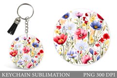Wildflowers Keychain Design. Flowers Keychain Sublimation Product Image 1