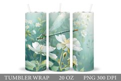 Dragonfly Tumbler Sublimation. Flowers Tumbler Wrap Design Product Image 1
