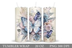 Butterfly Tumbler Sublimation. Flowers Tumbler Wrap Design Product Image 1