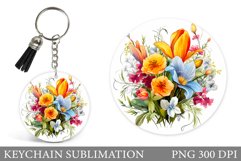 Wildflowers Keychain Design. Round Keychain Flowers Template Product Image 1