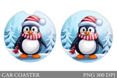 Cute Penguin Car Coaster. Christmas Car Coaster Sublimation Product Image 1
