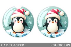 Cute Penguin Car Coaster. Christmas Car Coaster Sublimation Product Image 1