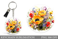 Flowers Keychain Sublimation. Flowers Round Keychain Design Product Image 1