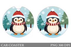Cute Penguin Car Coaster. Christmas Car Coaster Sublimation Product Image 1