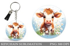 Cute Cow Keychain. Cow Round Keychain Sublimation Product Image 1