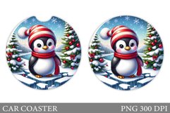 Cute Penguin Car Coaster. Christmas Car Coaster Sublimation Product Image 1