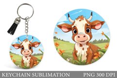 Cute Cow Keychain Design. Cute Cow Sublimation Product Image 1