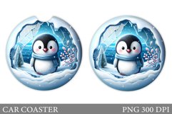 Cute Penguin Car Coaster. Christmas Car Coaster Sublimation Product Image 1