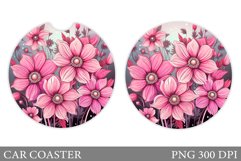 Flowers Car Coaster Sublimation. Floral Coaster Design Product Image 1