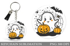 Cute Ghost Keychain Design. Ghost Halloween Round Keychain Product Image 1