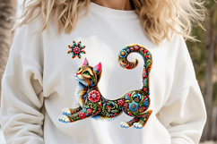 Floral cat sublimation design png |Cute Folk flowers clipart Product Image 2
