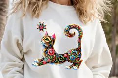Floral cat sublimation design png |Cute Folk flowers clipart Product Image 2