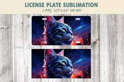 Cat Car plate sublimation |Car plate PNG| Fantasy Galaxy cat Product Image 3