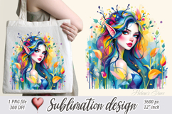 Cute watercolor girl elf flowers summer sublimation design Product Image 3