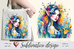 Cute watercolor girl elf flowers summer sublimation design Product Image 3