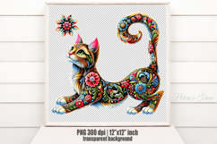 Floral cat sublimation design png |Cute Folk flowers clipart Product Image 1