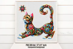 Floral cat sublimation design png |Cute Folk flowers clipart Product Image 1