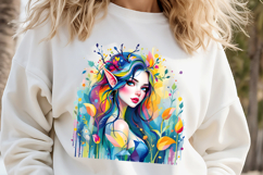 Cute watercolor girl elf flowers summer sublimation design Product Image 2