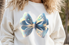 3D Christmas coquette bows design| Blue bow T-shirt clipart Product Image 2