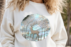Christmas deer round design| Blue Iridescent T-shirt clipart Product Image 2