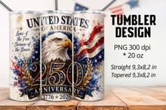 USA 250th Anniversary 20oz Tumbler Wrap PNG Product Image 1
