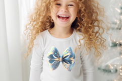 3D Christmas coquette bows design| Blue bow T-shirt clipart Product Image 4