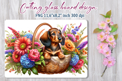 Cute puppy dog in flowers basket cutting glass board designs Product Image 1
