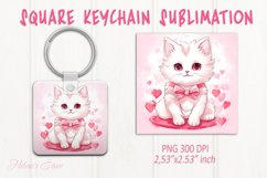 Cute cat keychain sublimation | Pink love Square keychain Product Image 1