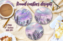Tropical plants flowers silhouette round coaster design png Product Image 1