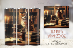 Owl in wooden library straight skinny tumbler 20 oz wrap Product Image 1