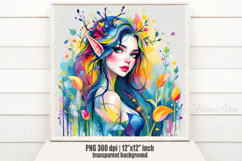 Cute watercolor girl elf flowers summer sublimation design Product Image 1