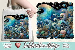 Blue ocean gold and pearl sublimation designs png | Sea life Product Image 1