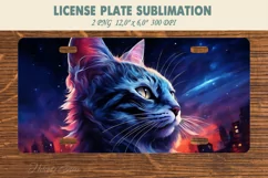 Cat Car plate sublimation |Car plate PNG| Fantasy Galaxy cat Product Image 2