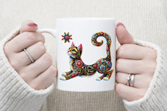 Floral cat sublimation design png |Cute Folk flowers clipart Product Image 3
