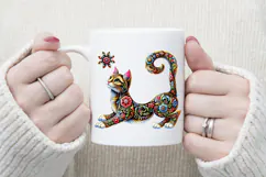Floral cat sublimation design png |Cute Folk flowers clipart Product Image 3